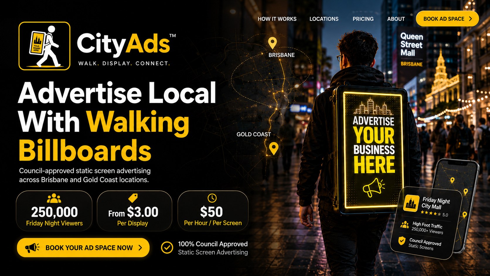 CityAds walking billboard advertising in Brisbane and Gold Coast city locations